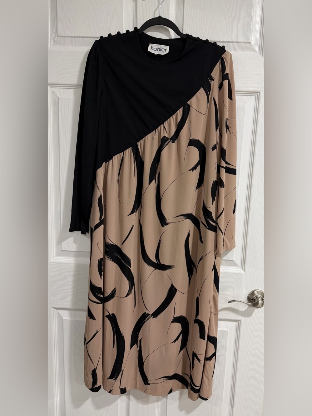 Kohler Collection Two-Tone Black and Beige Printed Women's Dress